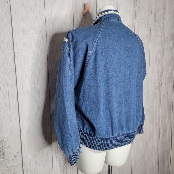 Vintage Floral Embroidered Blue Denim Rodeo Western Rodeo Jacket Womens Size S - Picture 9 of 12